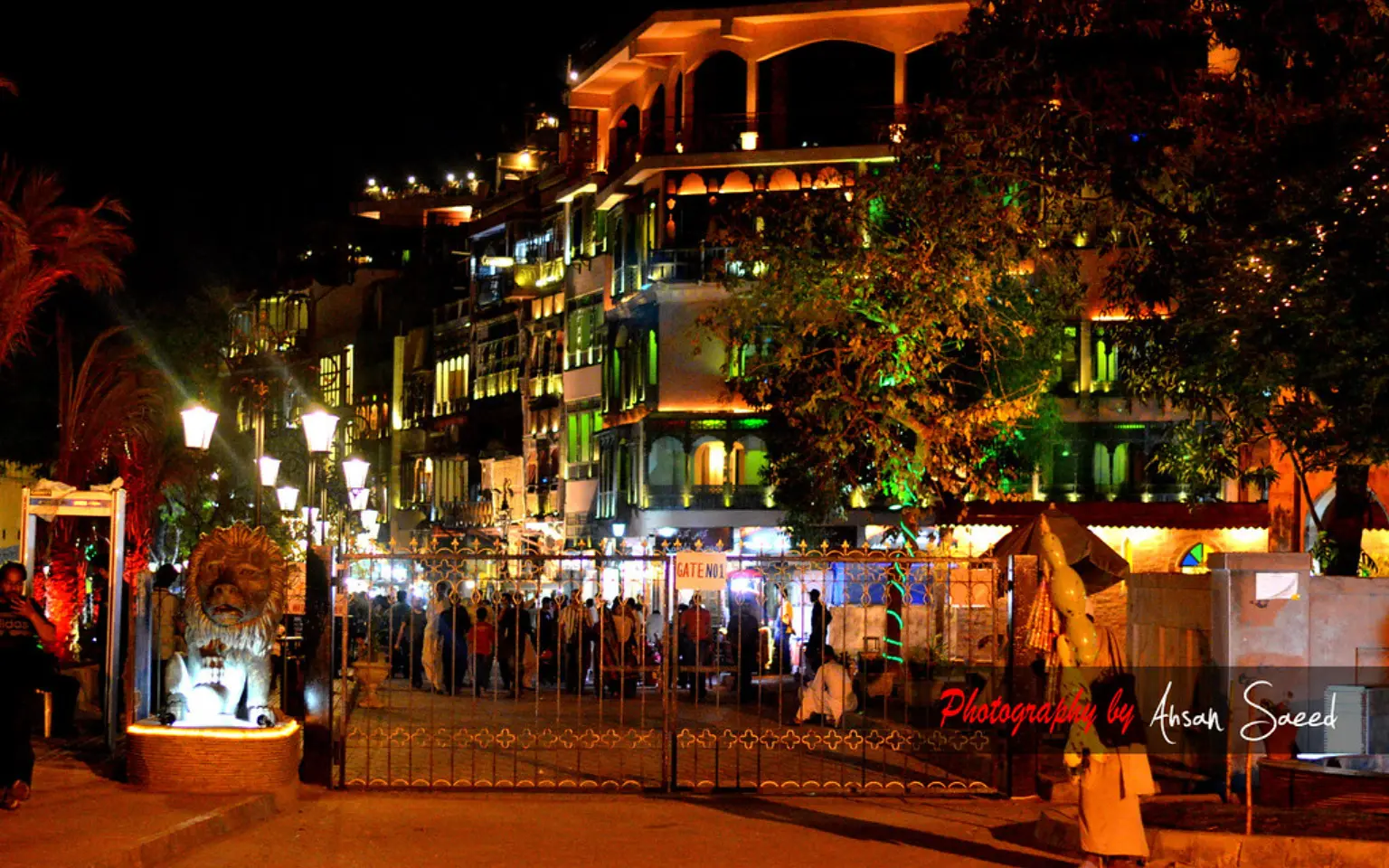 Lahore's food street lit up at night