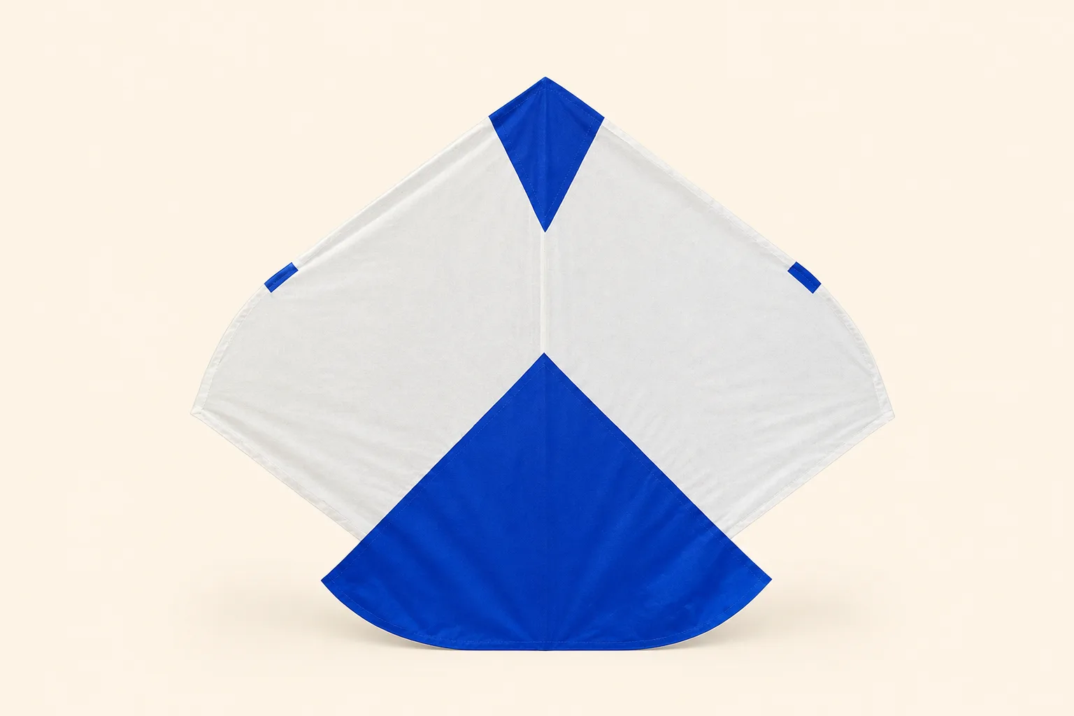 1.5 tawa gudda kite — white paper with royal-blue nose and skirt panels