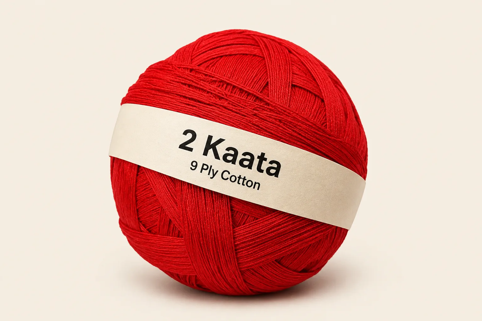 2 Kaata pinna ball — red 9-ply cotton with a plain 2 Kaata shop tag