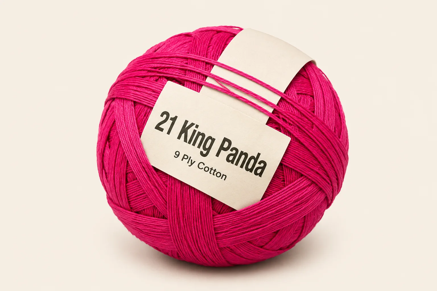 21 King Panda pinna ball — pink 9-ply cotton with a plain 21 King Panda shop tag