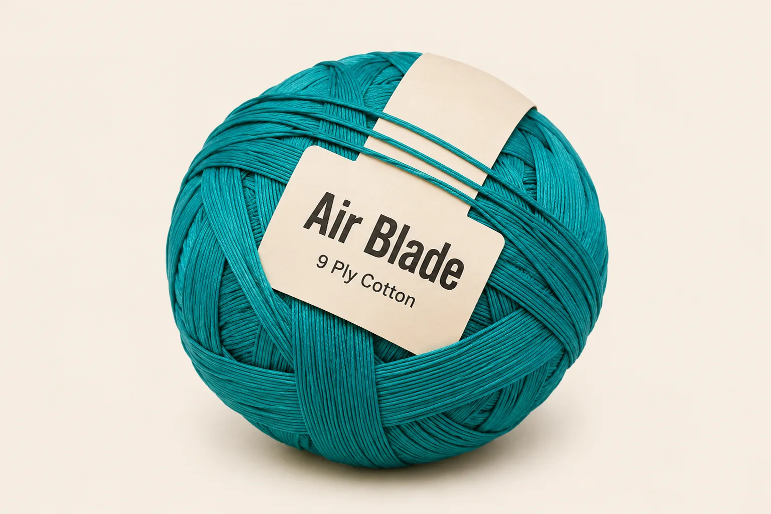 Air Blade pinna ball — teal 9-ply cotton with a plain Air Blade shop tag